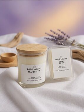 Tranquility Linen Duo | Lavender Amber 9oz Candle + Fresh Linen Wax Melts